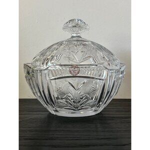 VTG Hand-Cut 24% Lead Crystal Lidded Candy Dish Made in Poland Etched Flowers